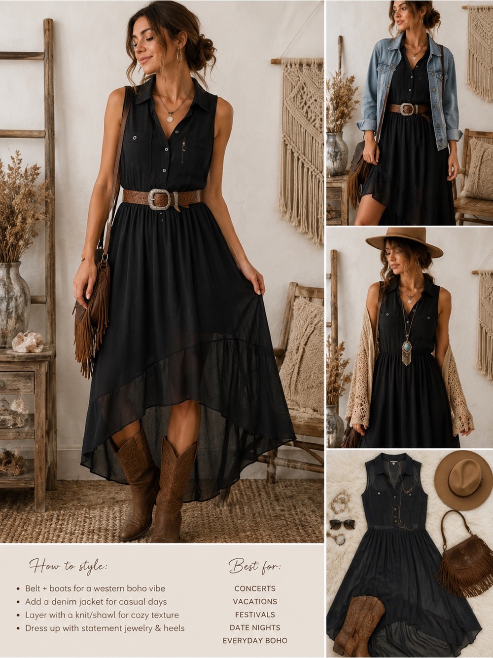Michael Kors Black High-Low Sleeveless Boho Dress